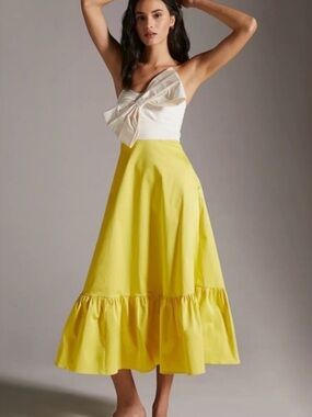 Hutch Yellow Tiered Midi Skirt